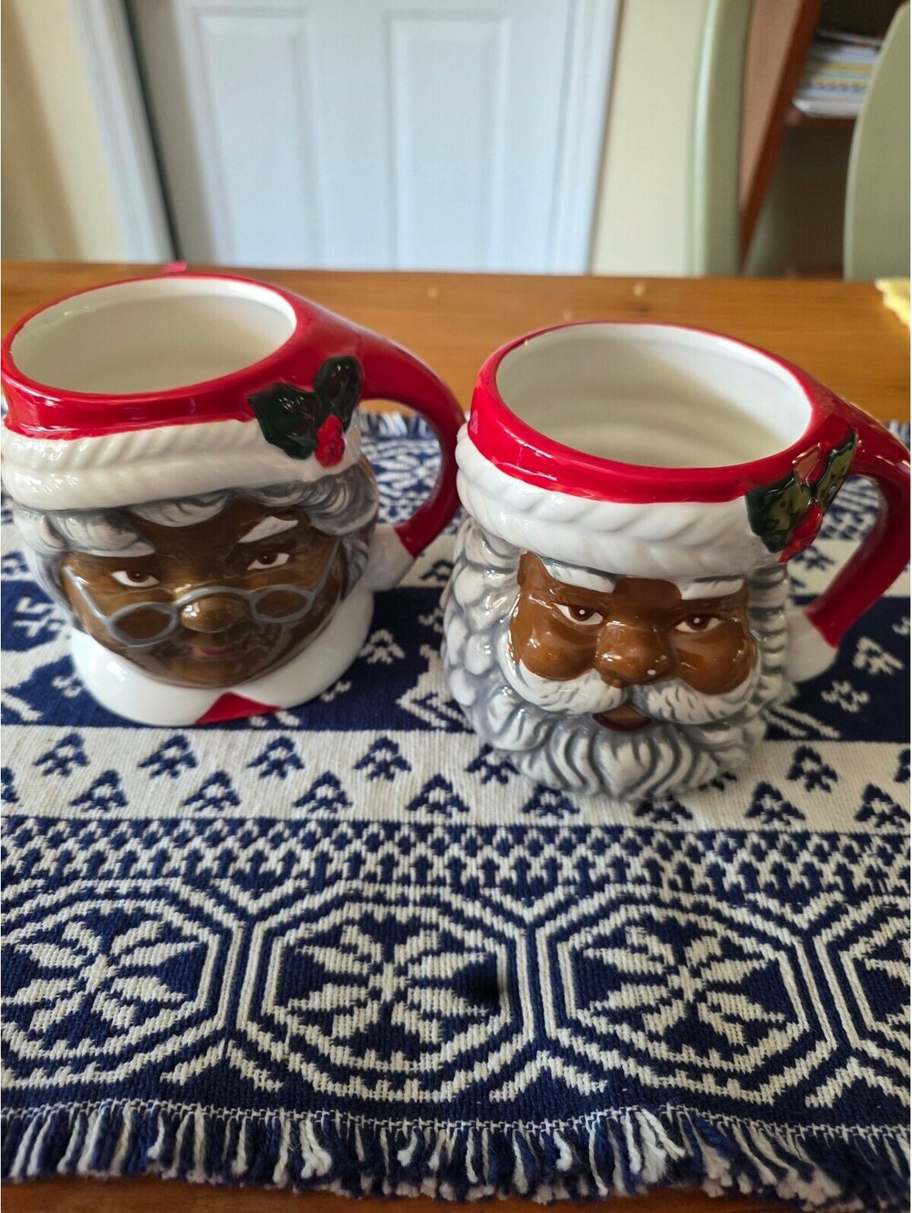 Sleigh Bell Bistro Vintage Santa and Mrs. Claus Ceramic Mugs Set